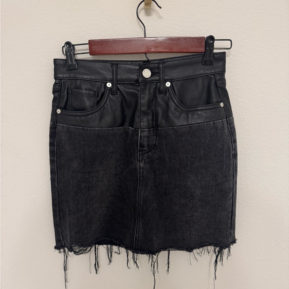 Blank NYC Black Mini Leather and Denim Skirt